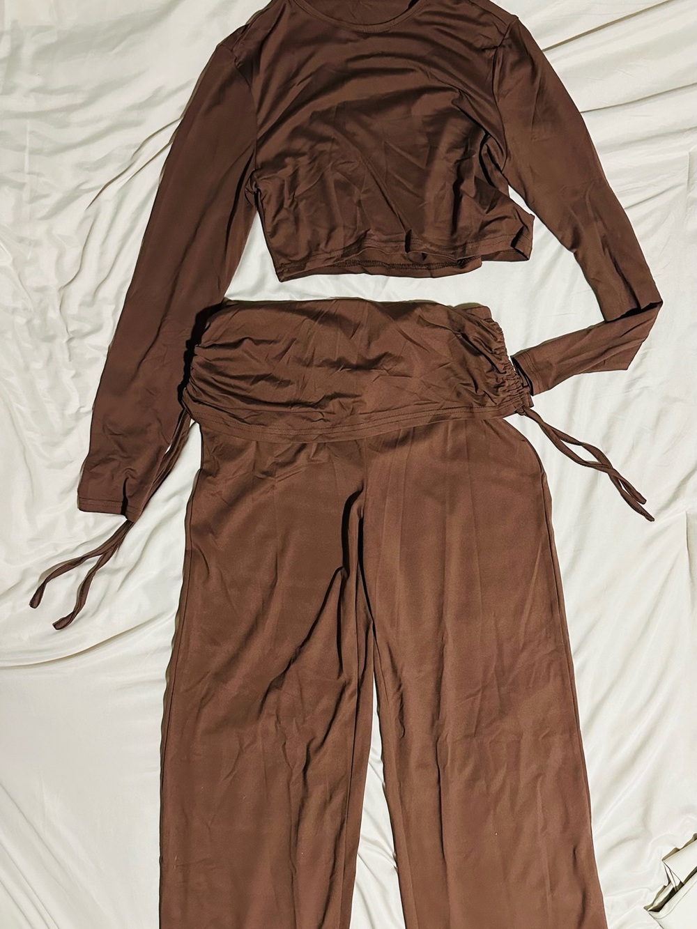 SHEIN Brown Wide-Leg Pants & Long-Sleeve Crop Top Set